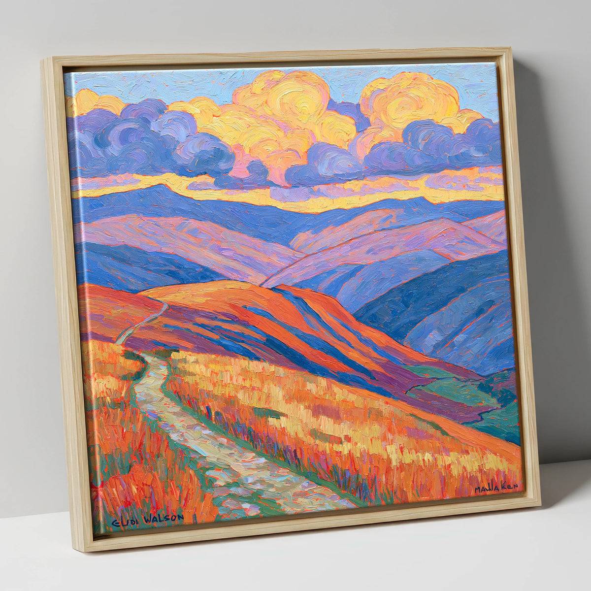 Colourful Rolling Fells Under Cloud lake district fell canvas wall art in natural frame