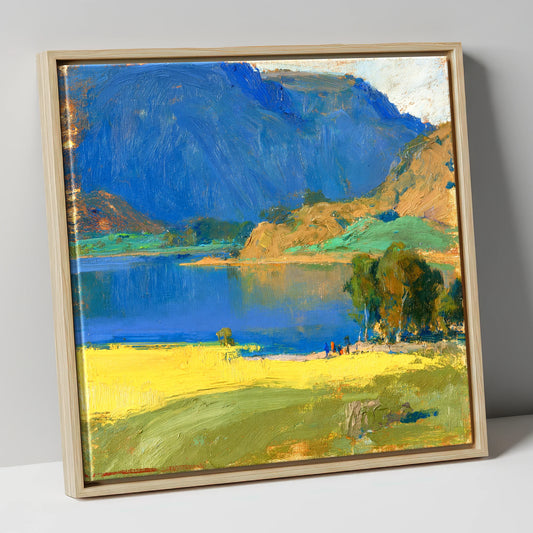 Lake Shore Beneath Blue Fells lake district lake canvas wall art in natural frame