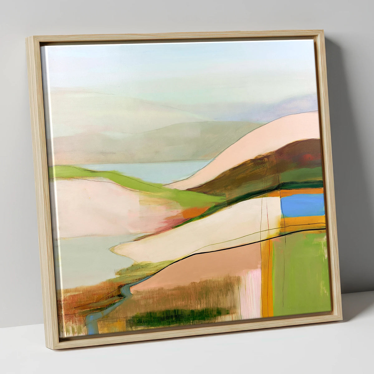 Abstract Pastel Fells from the Summit lake district fell canvas wall art in natural frame