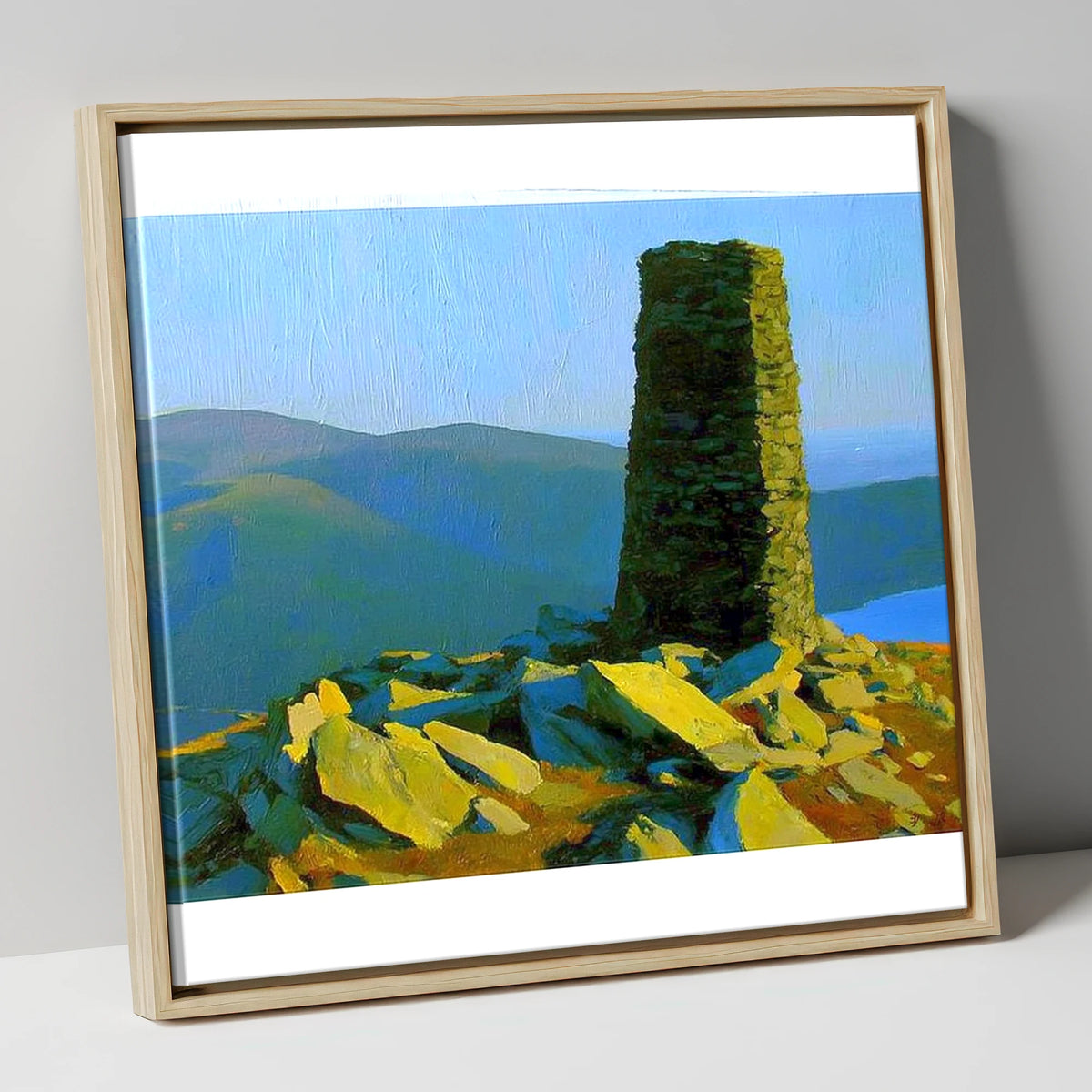 Sunlit Beacon on Thornthwaite Crag lake district fell canvas wall art in natural frame
