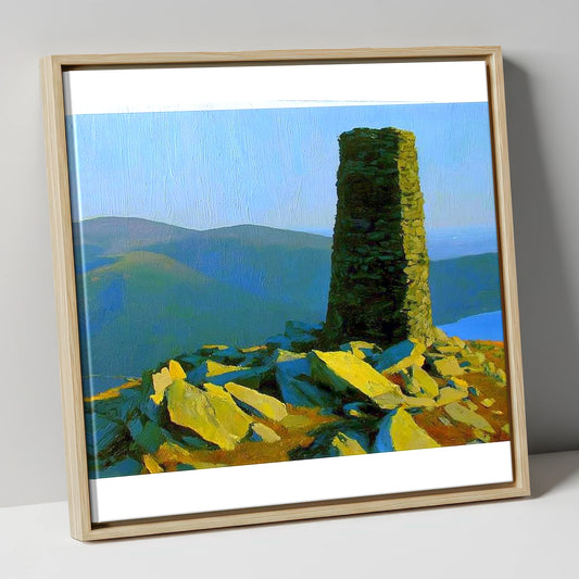 Sunlit Beacon on Thornthwaite Crag lake district fell canvas wall art in natural frame