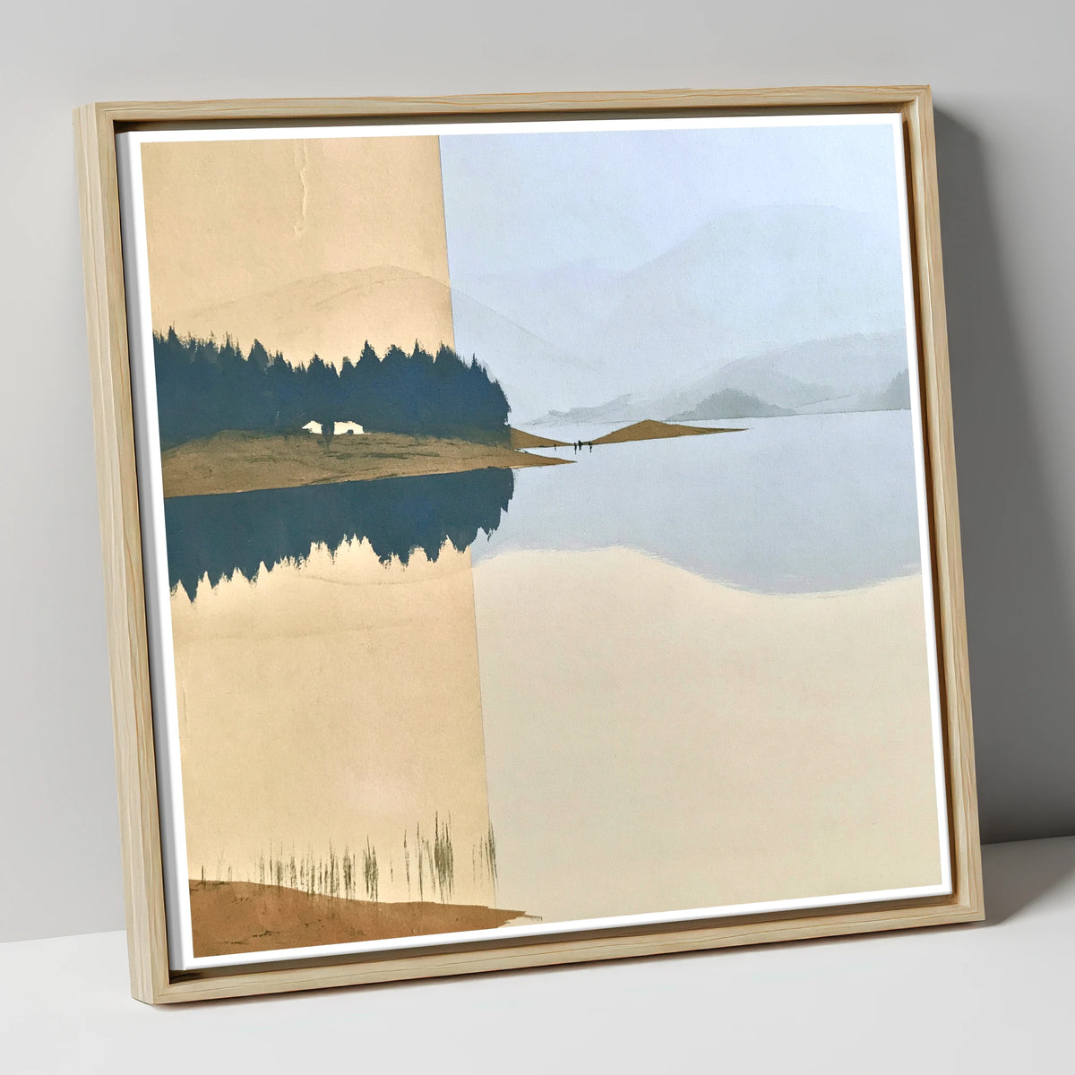 Slate Blue Lake Dawn Reflection lake district lake canvas wall art in natural frame