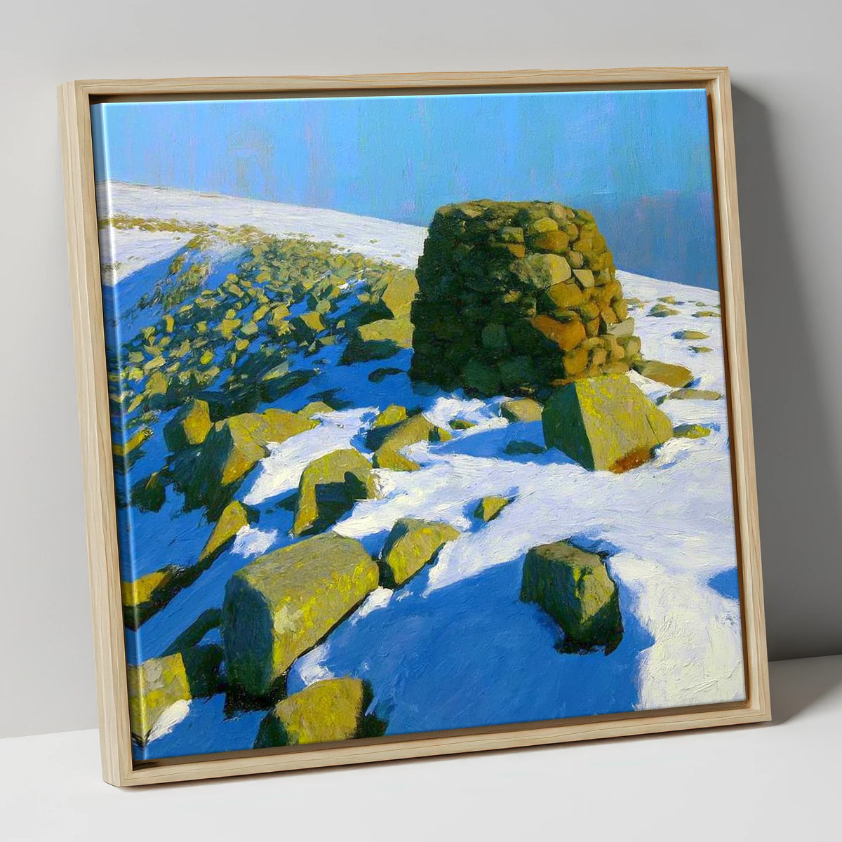 Stony Cove Pike Winter Cairn lake district fell canvas wall art in natural frame