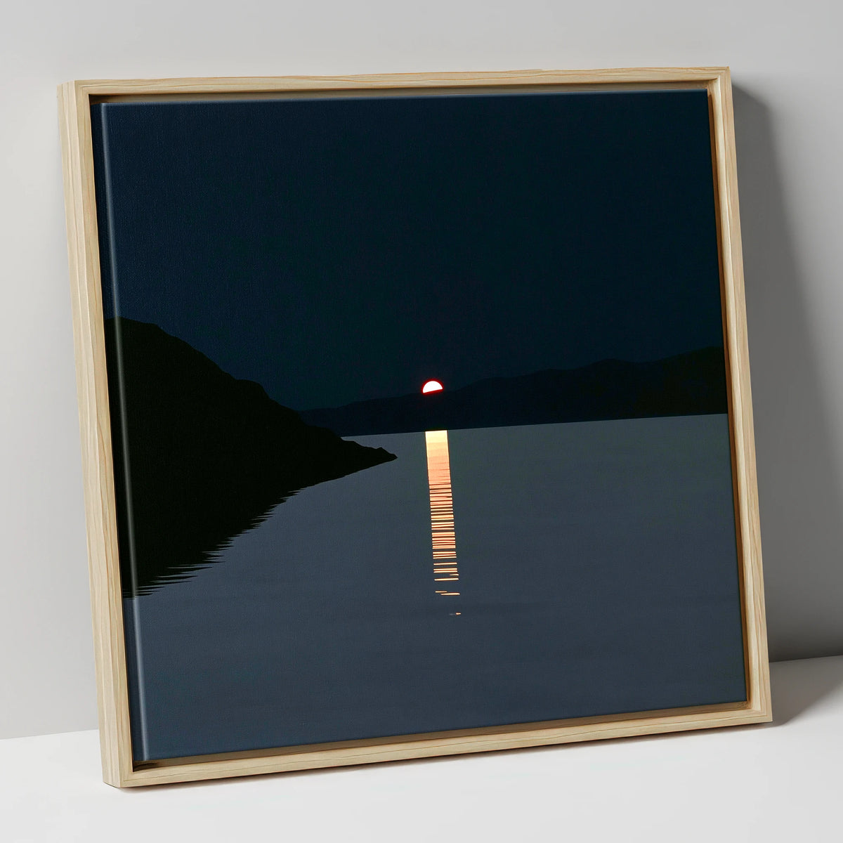 Crimson Sun Over The Lake lake district lake canvas wall art in natural frame