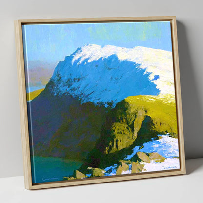 Snowy Ridge on Grey Friar lake district fell canvas wall art in natural frame