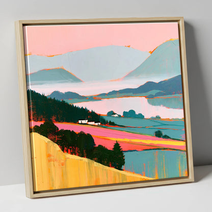 Pink Morning Valley Mist lake district sky canvas wall art in natural frame