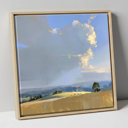 Sunlit Rolling Fells Under Cloud lake district fell canvas wall art in natural frame