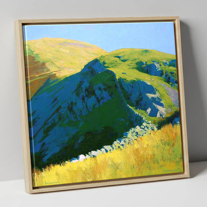 Sunlit Ridge on Birks Fell lake district fell canvas wall art in natural frame