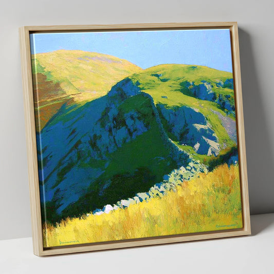 Sunlit Ridge on Birks Fell lake district fell canvas wall art in natural frame