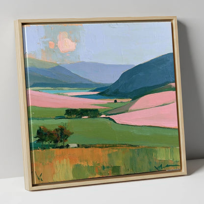 Vibrant Valley and Teal Fells lake district valley canvas wall art in natural frame