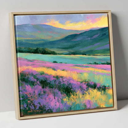 Purple Heather Fellside at Sunset flowers & fellsides canvas wall art in natural frame
