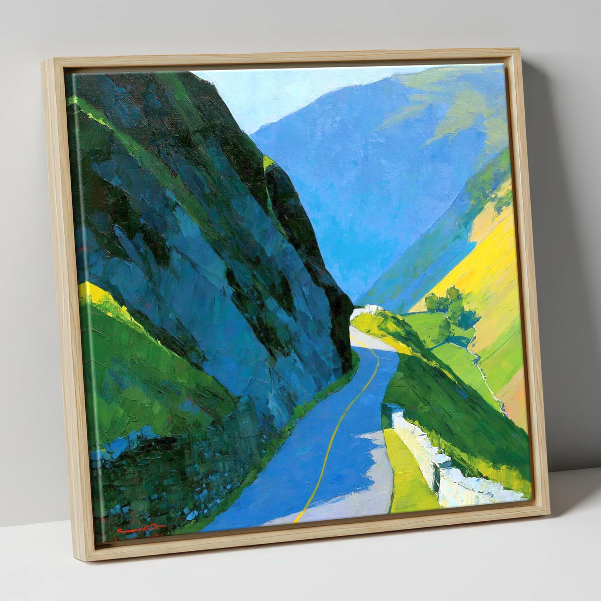 Honister Pass in Vivid Sunlight lake district valley canvas wall art in natural frame
