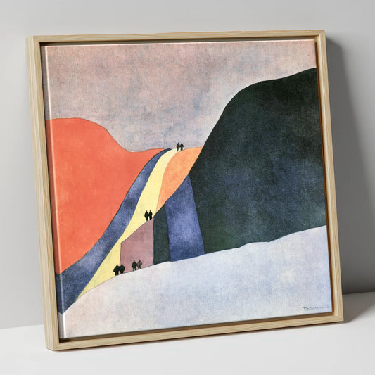Abstract Mountain Path Walkers lake district walking canvas wall art in natural frame