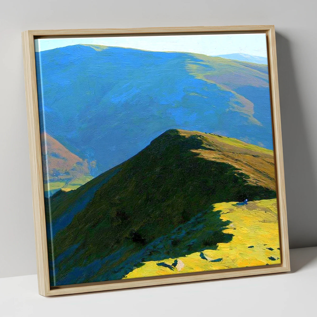 Hartsop Above How Sunlit Ridge lake district fell canvas wall art in natural frame