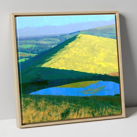 Bright Sunlight on Longlands Fell lake district fell canvas wall art in natural frame