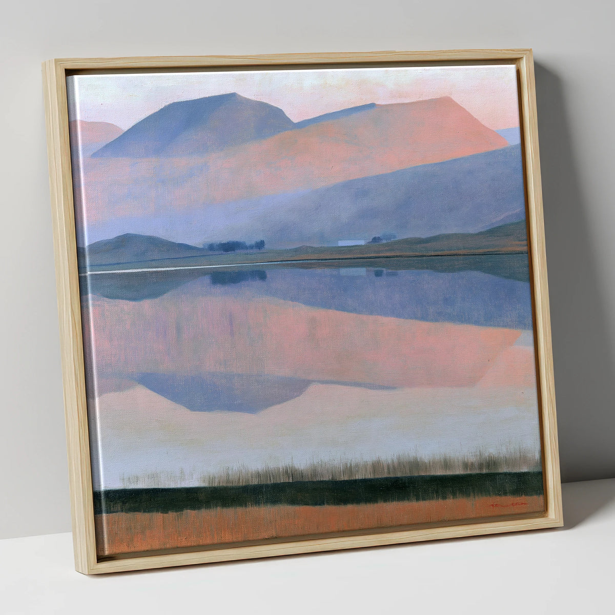 Pastel Fells and Lake Reflection lake district lake canvas wall art in natural frame