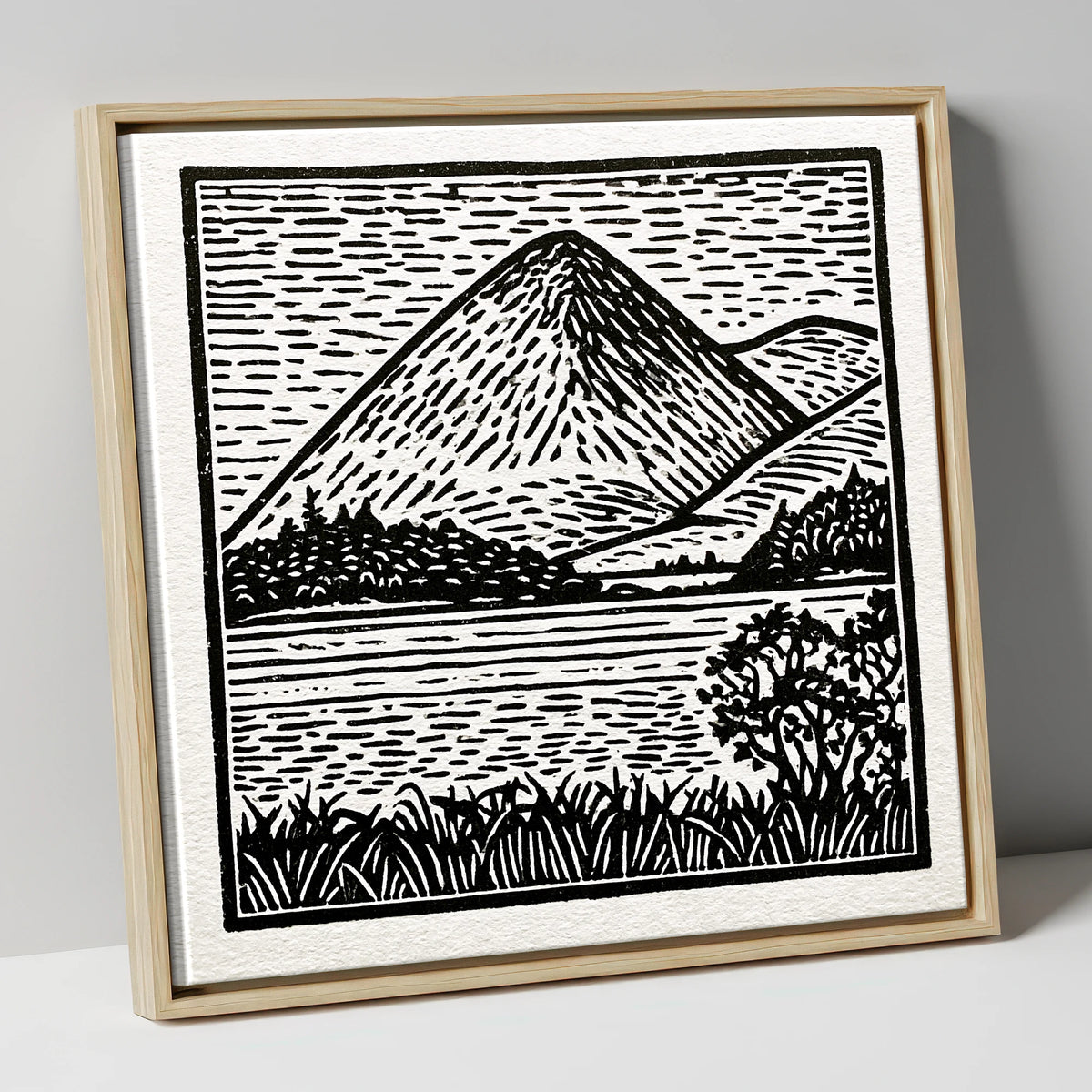 Bold Monochrome Catbells Peak lake district fell canvas wall art in natural frame