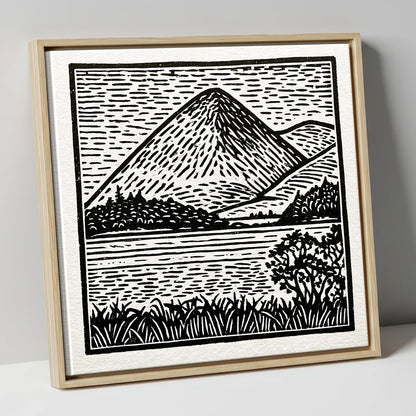 Bold Monochrome Catbells Peak lake district fell canvas wall art in natural frame