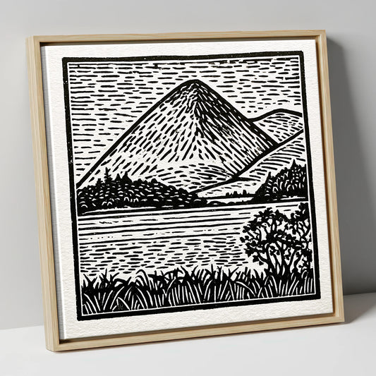 Bold Monochrome Catbells Peak lake district fell canvas wall art in natural frame