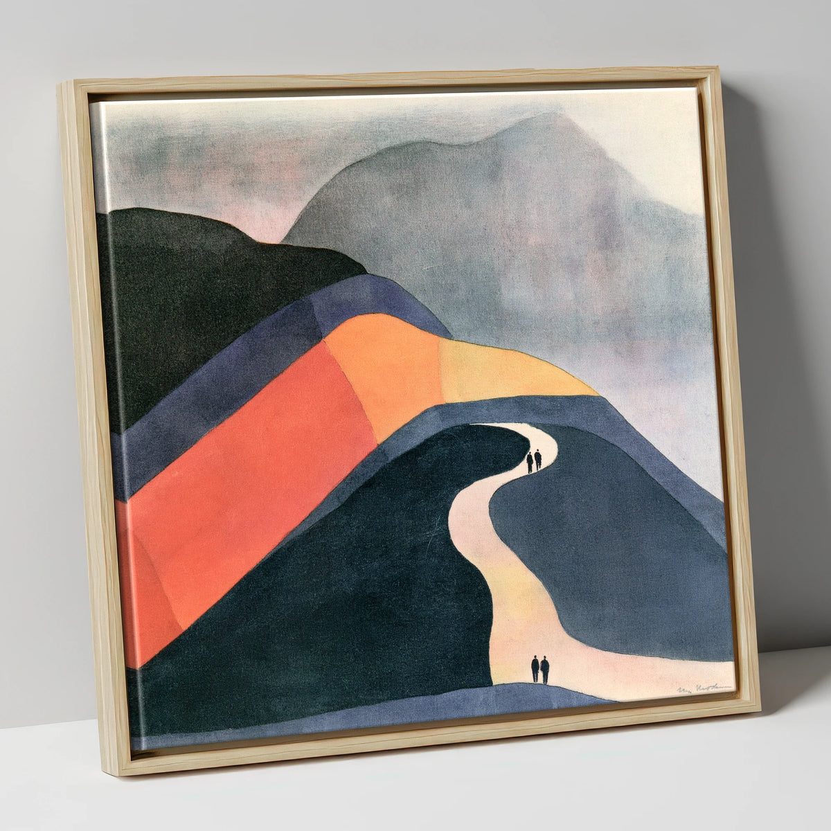 Bold Fell Path With Walkers lake district walking canvas wall art in natural frame
