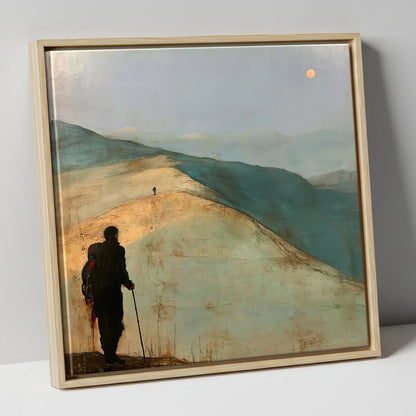 Fell Walker on the Golden Ridge lake district walking canvas wall art in natural frame