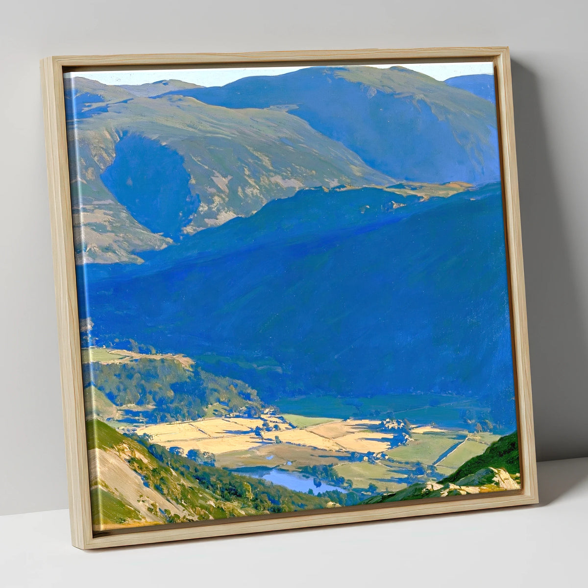 Sunlit Patterdale from Place Fell lake district village canvas wall art in natural frame
