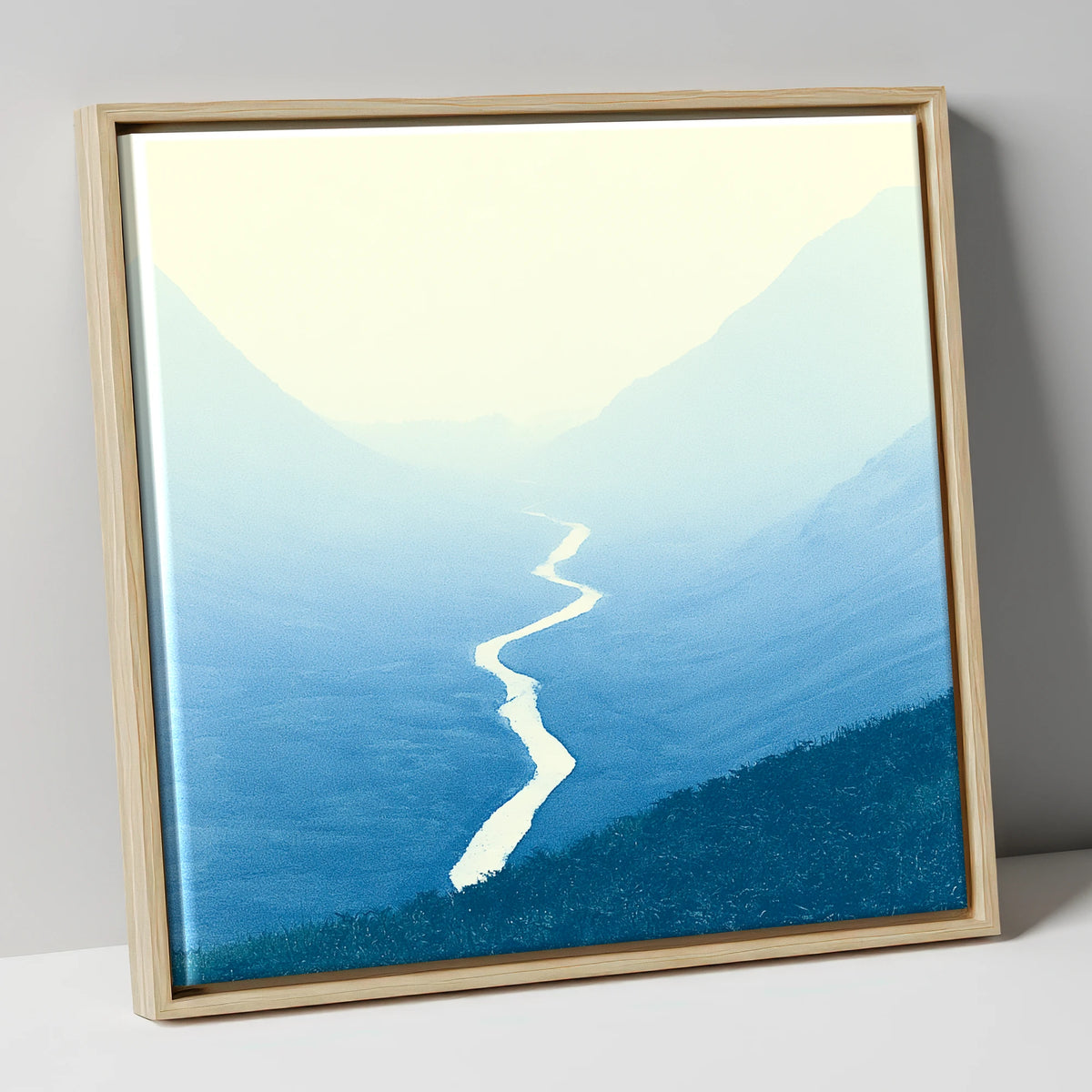 Blue Valley Winding River lake district waterfall canvas wall art in natural frame
