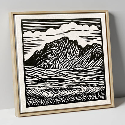 Scafell Pike in Bold Monochrome lake district fell canvas wall art in natural frame