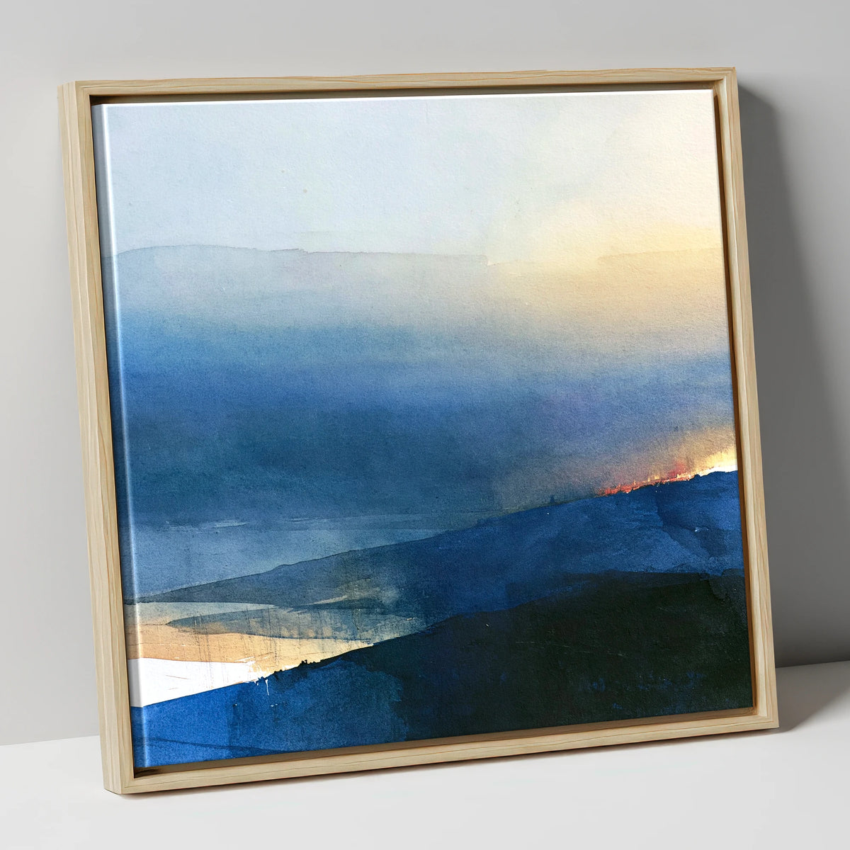 Summit View in Deep Indigo lake district fell canvas wall art in natural frame