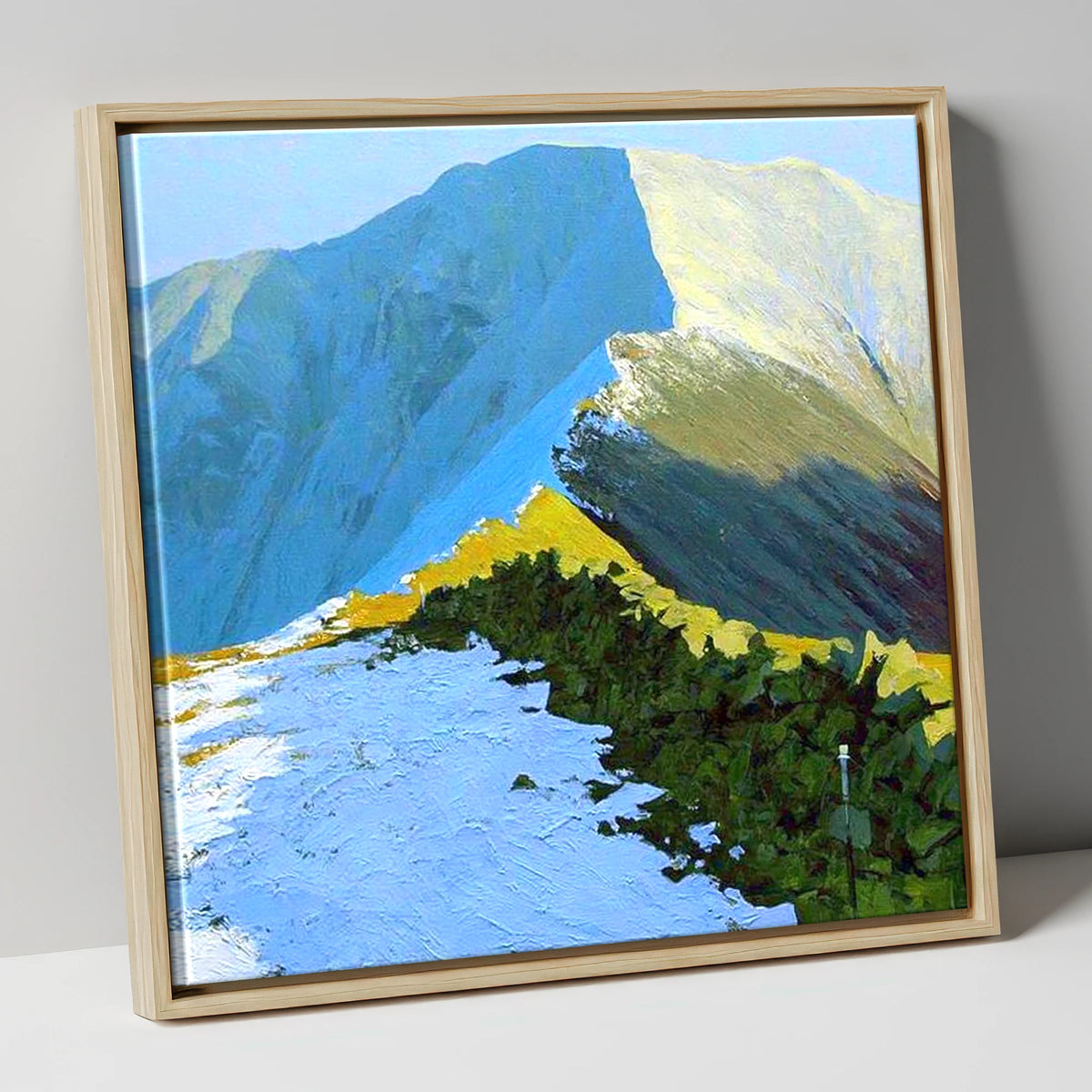Sunlit Snow on Fairfield Ridge lake district fell canvas wall art in natural frame