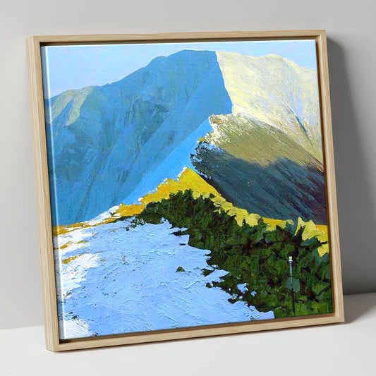 Sunlit Snow on Fairfield Ridge lake district fell canvas wall art in natural frame