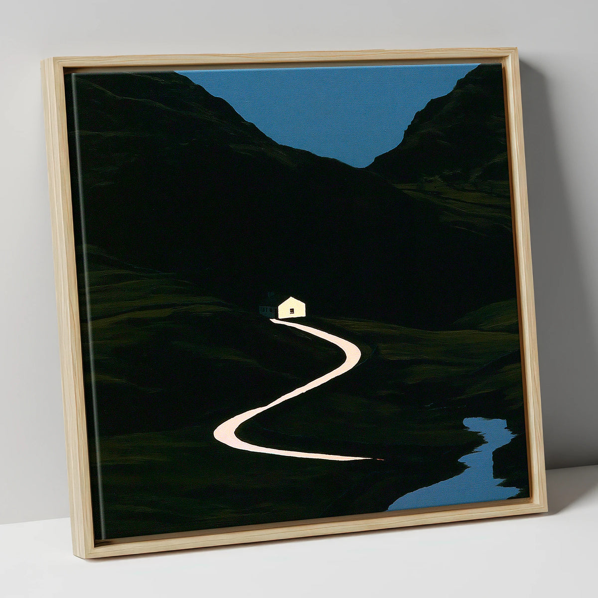 Glowing Winding Mountain Pass lake district valley canvas wall art in natural frame