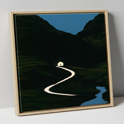 Glowing Winding Mountain Pass lake district valley canvas wall art in natural frame