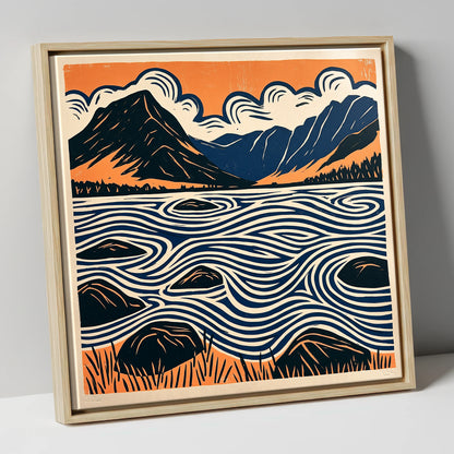 Crummock Water with Swirling Waves lake district lake canvas wall art in natural frame
