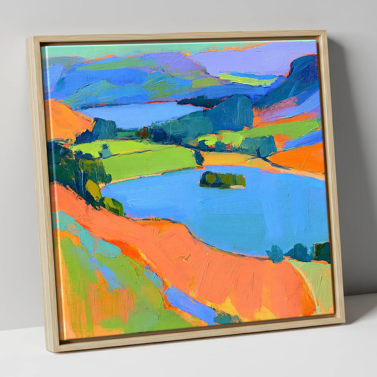Vivid Bracken Above Grasmere lake district lake canvas wall art in natural frame
