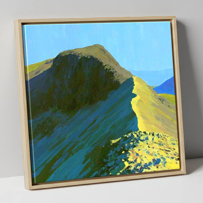 Sunlit Bowfell Ridge Path lake district fell canvas wall art in natural frame