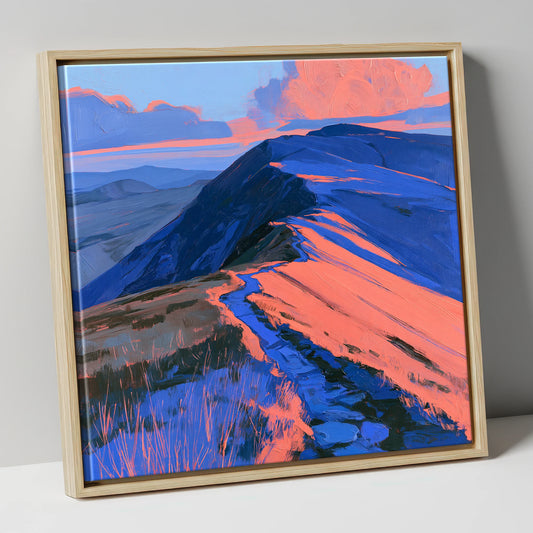 Glowing Mountain Ridge Path lake district fell canvas wall art in natural frame
