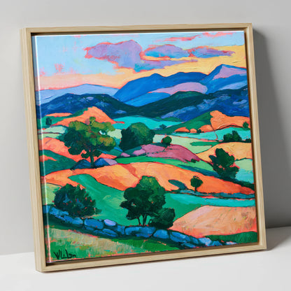 Golden Evening Light Across the Fells lake district sky canvas wall art in natural frame
