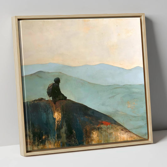 Silhouetted Walker on Blencathra Escarpment lake district fell canvas wall art in natural frame