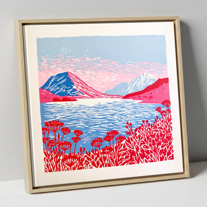Crummock Water in Vivid Red lake district lake canvas wall art in natural frame