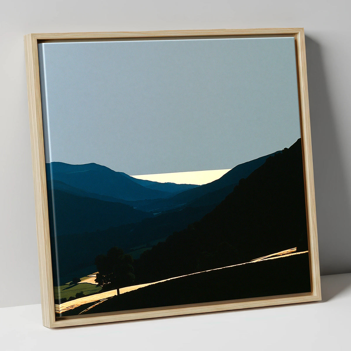 Luminous Valley Mist at Dawn lake district sky canvas wall art in natural frame
