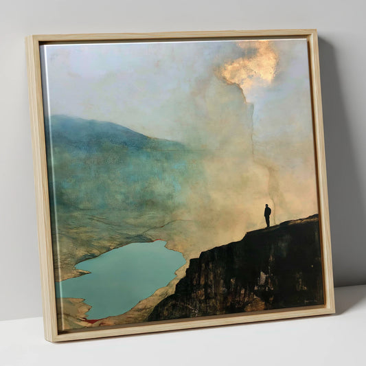 Helvellyn Walker Beneath Golden Clouds lake district fell canvas wall art in natural frame