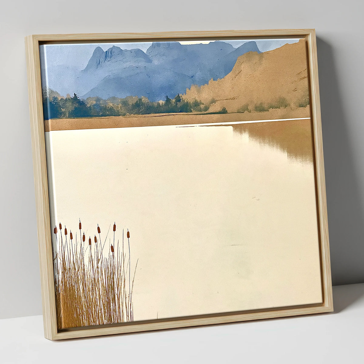 Elterwater Reeds and Slate Fells lake district lake canvas wall art in natural frame