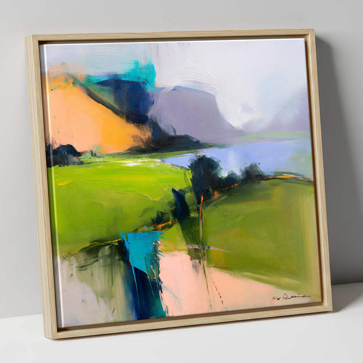 Vivid Green Valley Between Fells lake district valley canvas wall art in natural frame