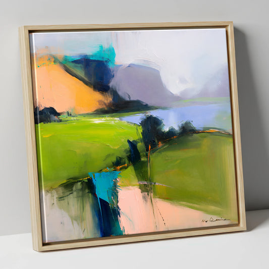 Vivid Green Valley Between Fells lake district valley canvas wall art in natural frame