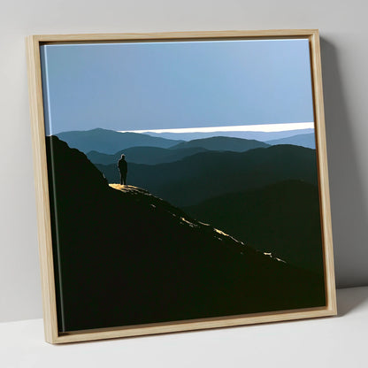 Summit View Across Blue Fells lake district fell canvas wall art in natural frame