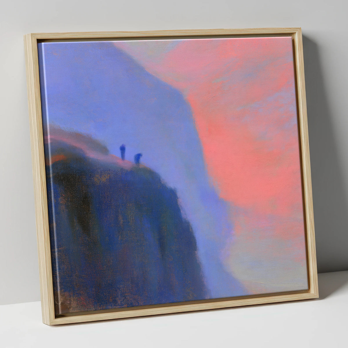 Crag Climbers in Pink Twilight lake district walking canvas wall art in natural frame