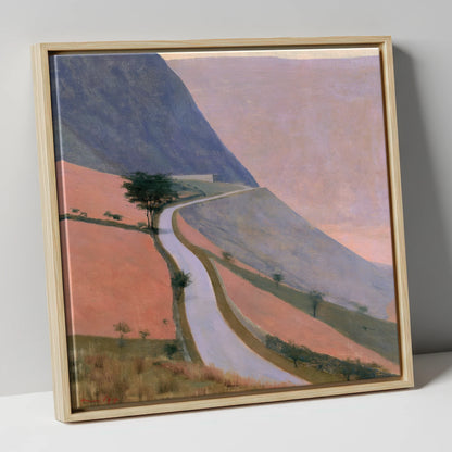 Winding Mountain Pass in Dusk Pink lake district valley canvas wall art in natural frame