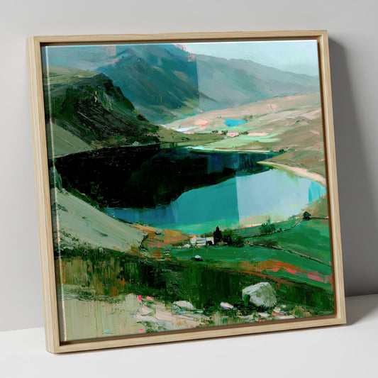 Dark Fell and Turquoise Tarn lake district fell canvas wall art in natural frame