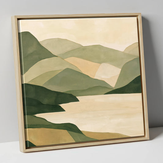 Olive Fells Above The Lake lake district lake canvas wall art in natural frame
